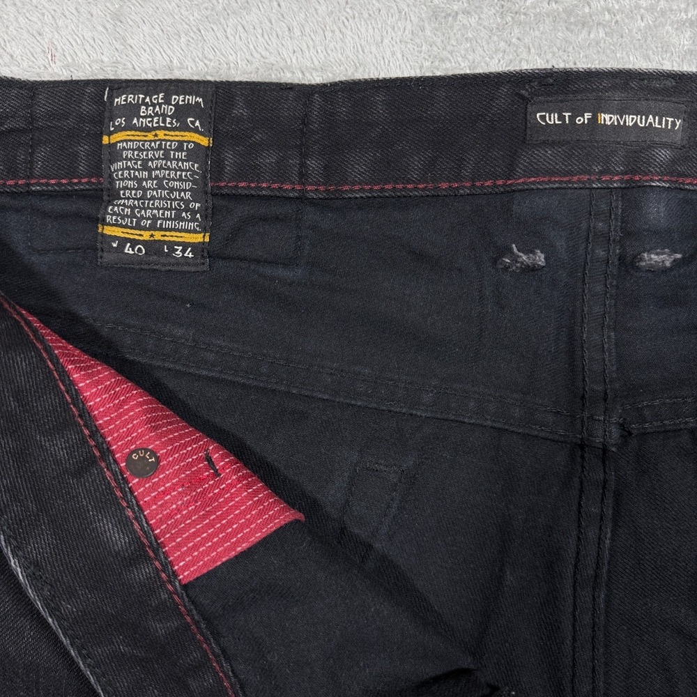 Cult Of Individuality Jeans Mens 40x33 Black Rebel Straight Selvedge Denim - Picture 8 of 16
